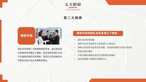 橙色实拍风团队协作五大障碍培训PPT