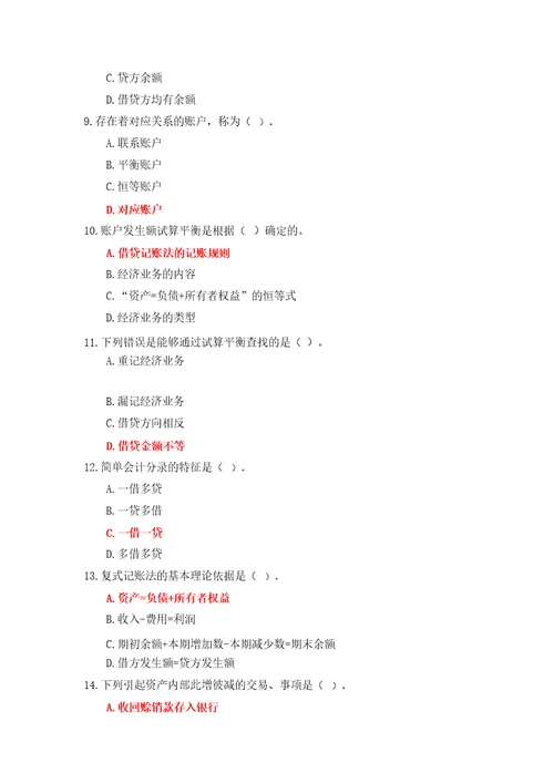 国家开放大学基础会计章节测试参考答案