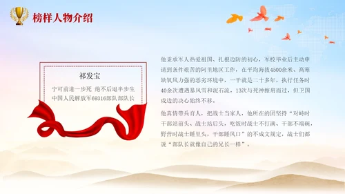 蓝底红绸榜样的力量学习榜样精神党课学习PPT