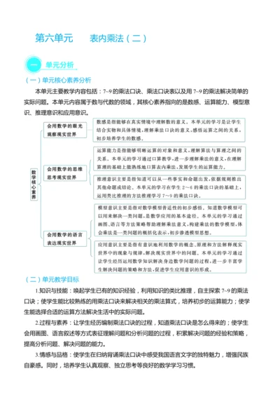 （大单元整体教学）第六单元 表内乘法（二） 单元分析（表格式）教学设计