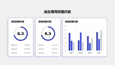 图表页-蓝色商务风3项环形图柱状图