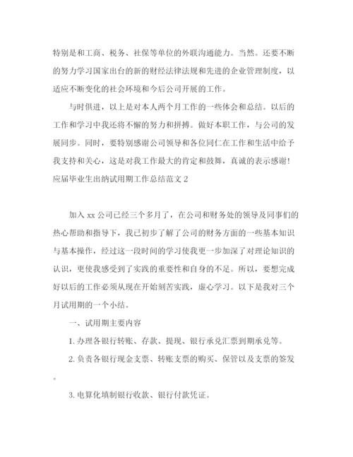 精编之应届毕业生出纳试用期工作总结范文.docx