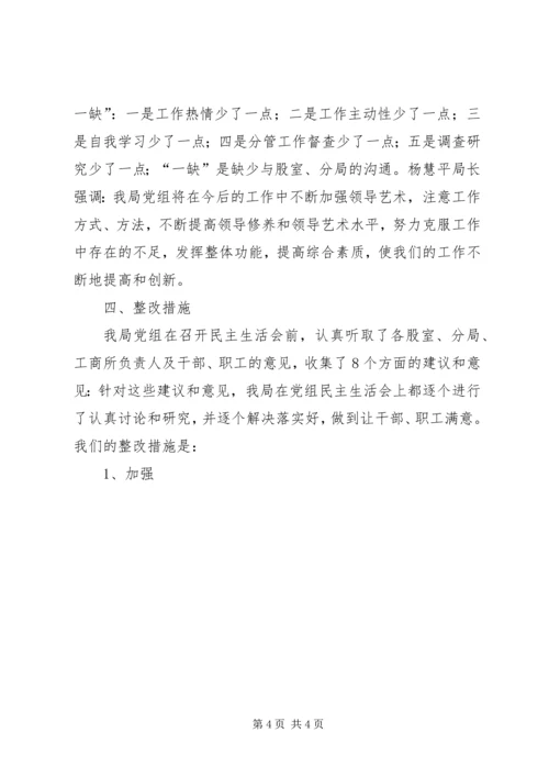 工商局党组民主生活会情况汇报 (5).docx