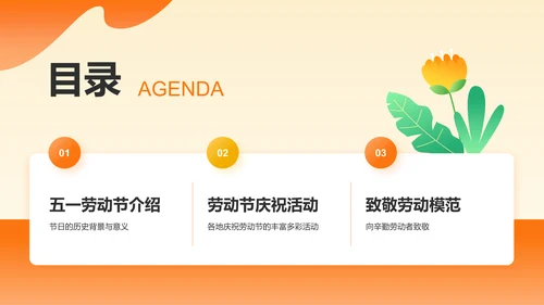 橙色插画风五一国际劳动节文化介绍PPT模板