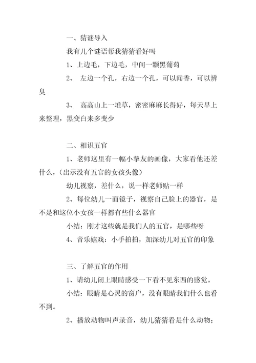 幼儿园大班教案《五官》
