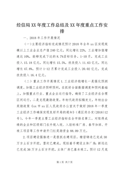 经信局XX年度工作总结及XX年度重点工作安排.docx