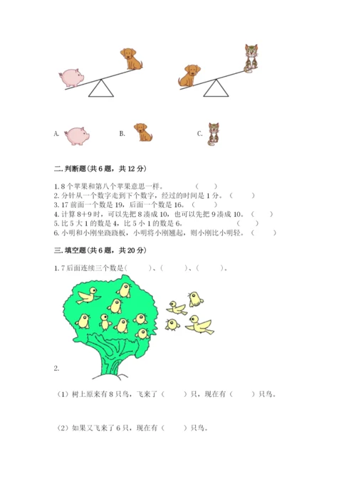 人教版一年级上册数学期末测试卷（网校专用）word版.docx