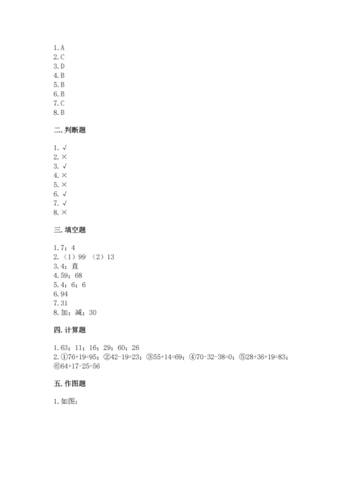 2022人教版二年级上册数学期中测试卷有答案.docx