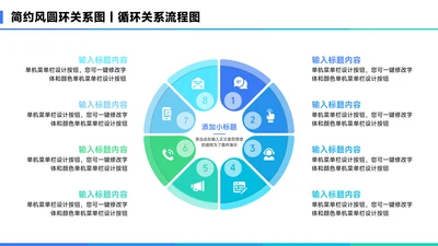 蓝色简约风8项圆环关系图PPT