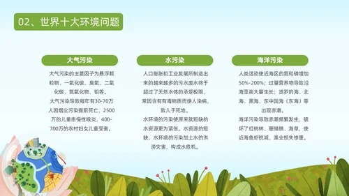 蓝色绿色小清新卡通插画世界环境日科普教育动态PPT
