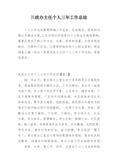 民政办主任个人三年工作总结.docx