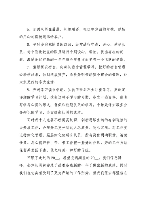 有关保安的工作计划10篇