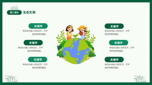 绿色线条简笔插画风同描生态之美共建生态家园生态文明PPT