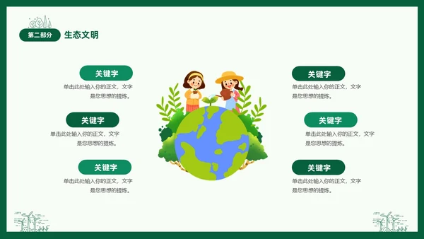 绿色线条简笔插画风同描生态之美共建生态家园生态文明PPT