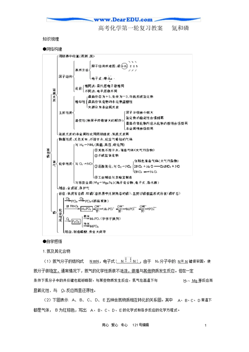 高考化学第一轮复习教案氮和磷