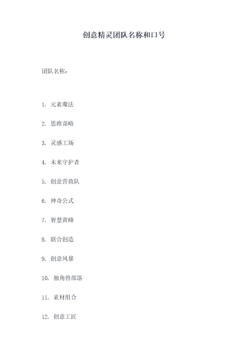 创意精灵团队名称和口号