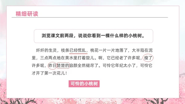 粉色水彩水墨一颗小桃树课件PPT七年级语文下册PPT七年级下册语文课件