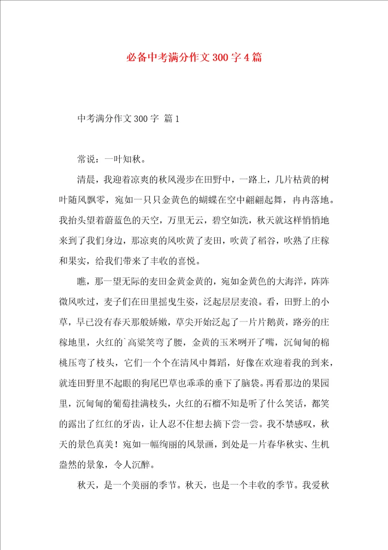 必备中考满分作文300字4篇