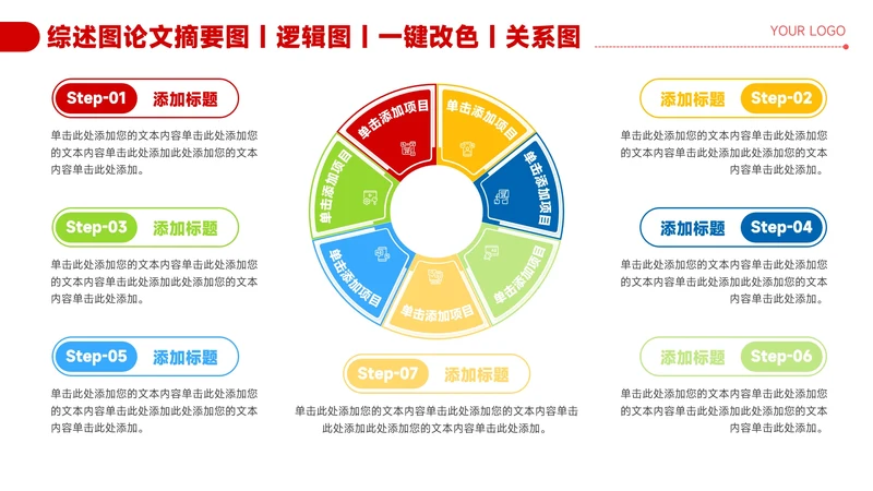 红色简约风7项圆环信息关系图PPT