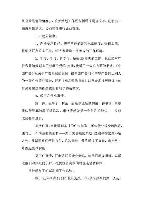 报社新员工的试用期工作总结
