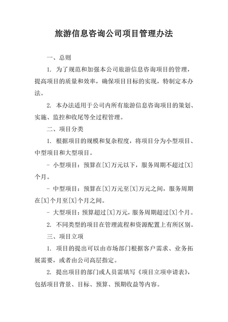旅游信息咨询公司项目管理办法