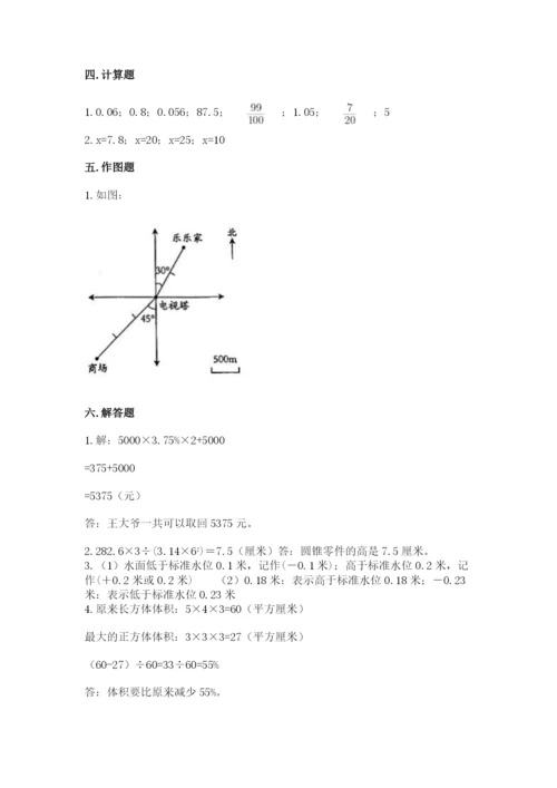 铁法市六年级下册数学期末测试卷（精选题）.docx