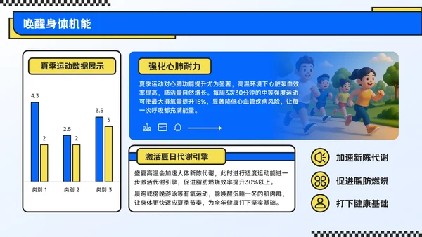 蓝色潮流风奔赴盛夏用运动点燃健康季主题PPT模板