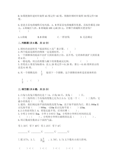 重庆市奉节县六年级下册数学期末测试卷a4版.docx