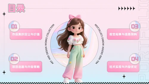 粉色潮流风艺术设计作品集PPT模板