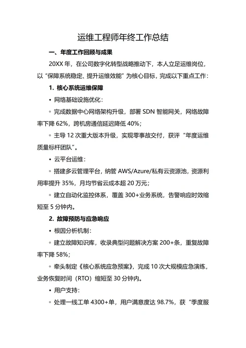 运维工程师年终工作总结