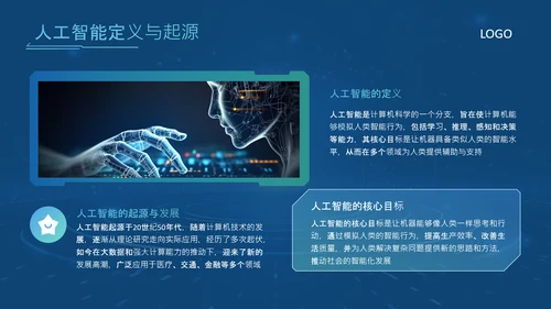 蓝色科技风人工智能应用现状与发展趋势论文答辩PPT
