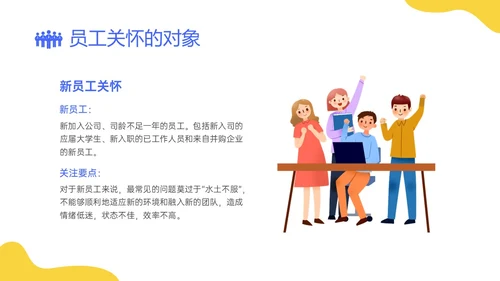 蓝黄简约插画企业员工关系体系建设PPT课件员工关怀