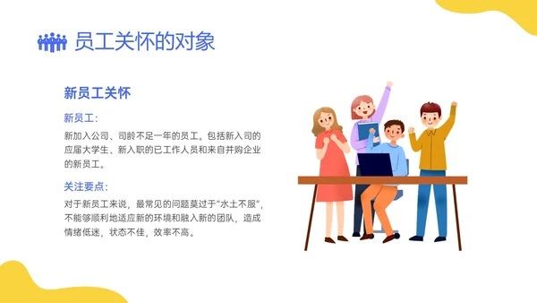 蓝黄简约插画企业员工关系体系建设PPT课件员工关怀