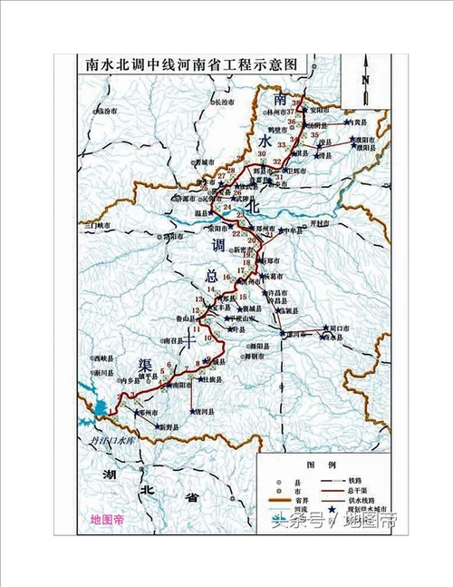 南水北调西线中线东线，三条线工程总体详细示意图