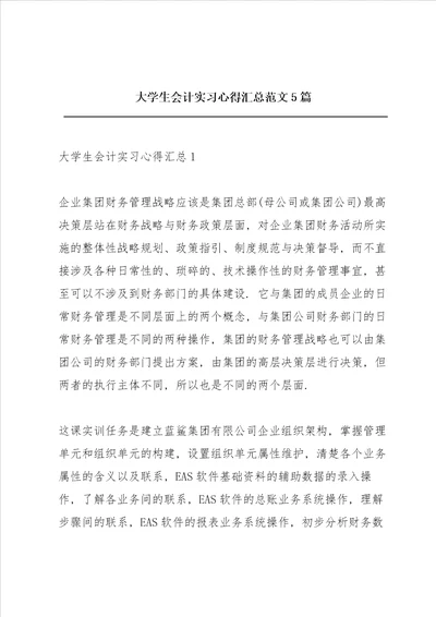 大学生会计实习心得汇总范文5篇