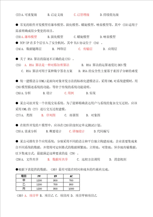 项目管理师综合知识练习题答案