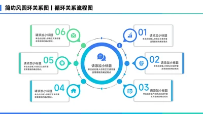 蓝色简约风6项圆环关系图PPT