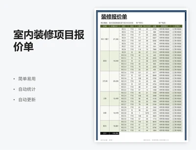 室内装修项目报价单