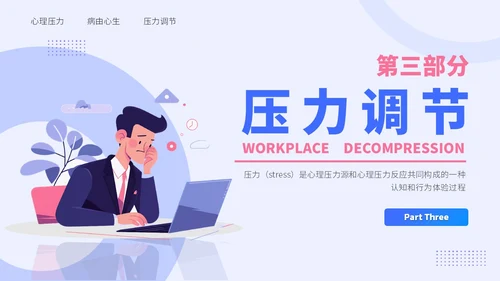 蓝色插画风职场减压调节心理压力通用培训PPT