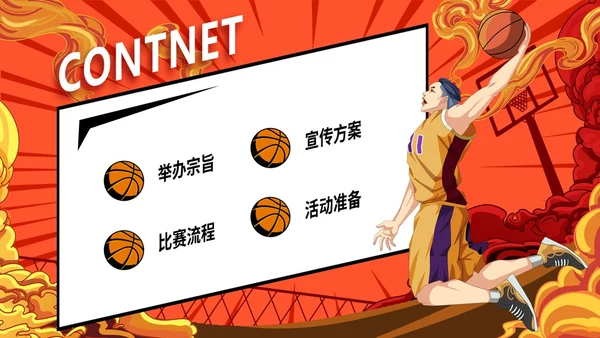炫彩漫画风篮球比赛活动策划PPT