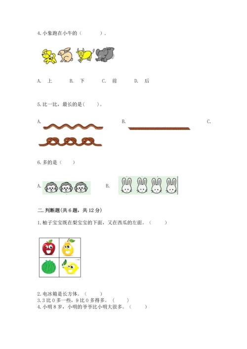 小学一年级上册数学期中测试卷带答案（精练）.docx