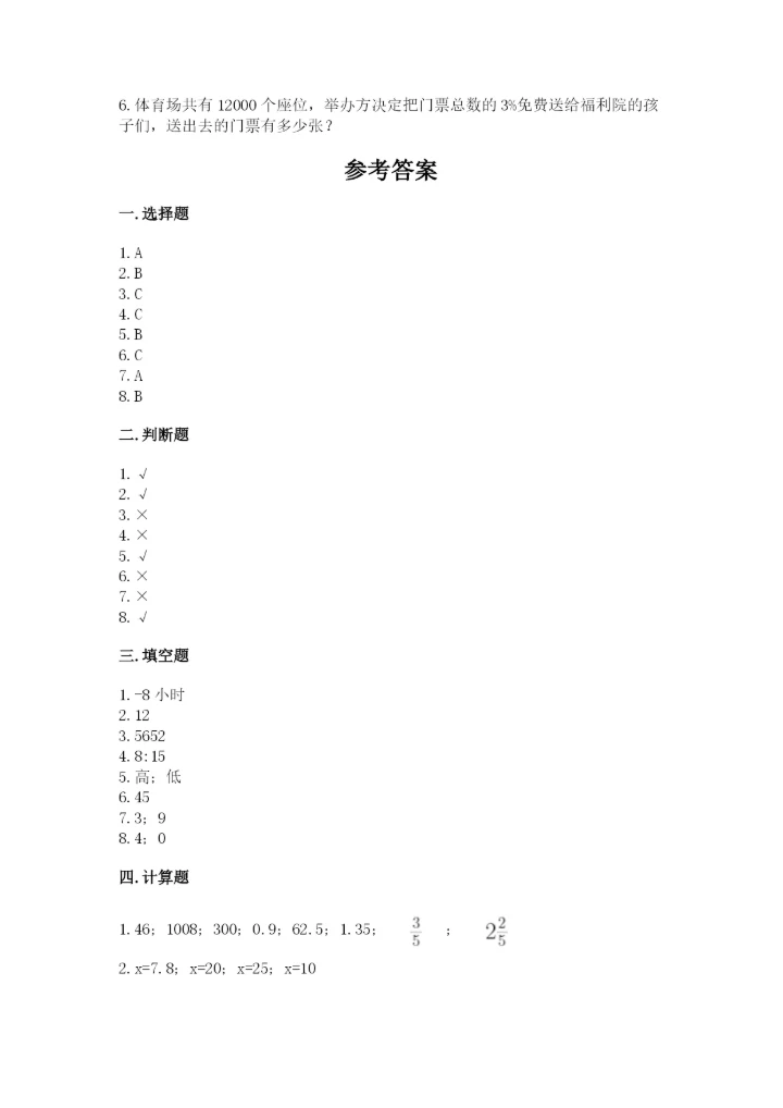 小升初数学期末测试卷附参考答案【考试直接用】.docx