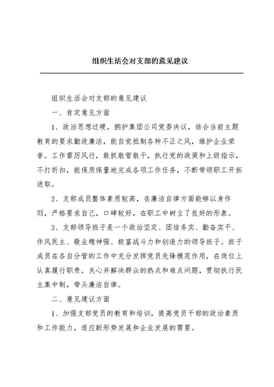 组织生活会对支部的意见建议