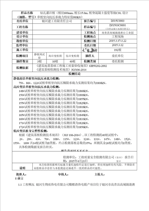 钻孔灌注桩检测报告