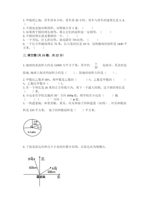 2022人教版六年级上册数学期末测试卷（模拟题）.docx