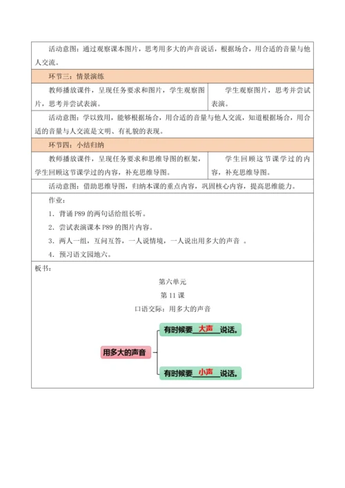 部编1A 第6单元 第11课 口语交际《用多大的声音》教学设计