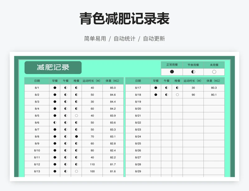 青色减肥记录表
