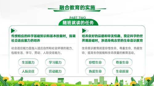 蓝绿清新展板融合教育PPT模板教师培训