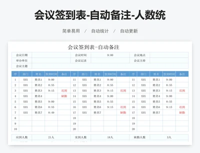 会议签到表-自动备注-人数统计