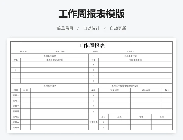 工作周报表模版